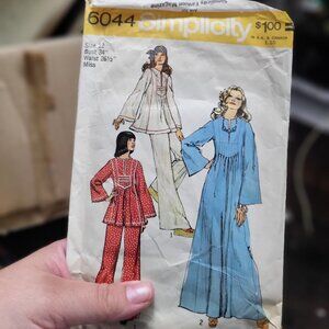 6044 Vintage Simplicity SEWING Pattern Misses Caftan Pants 12 CUT